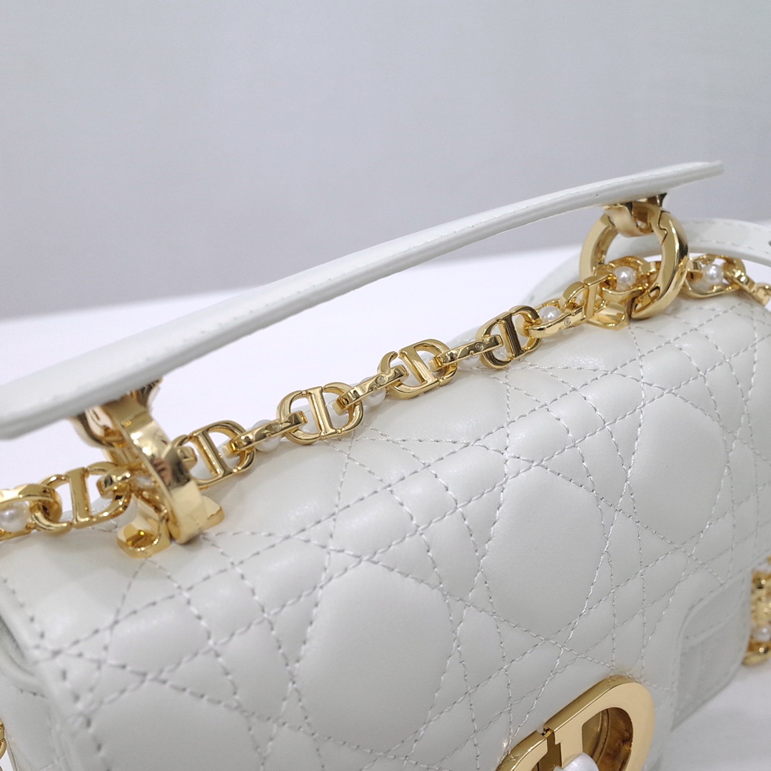 Mini Dior Jolie Top Handle Bag White Cannage Calfskin